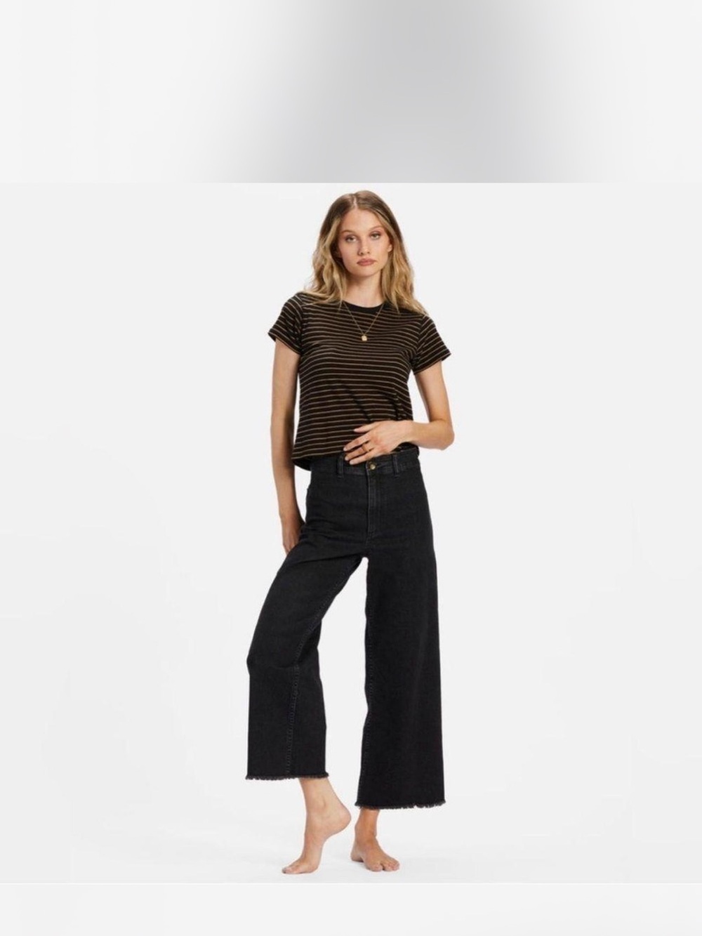 Billabong Black Wide-Leg Cropped Free Fall Denim Pants